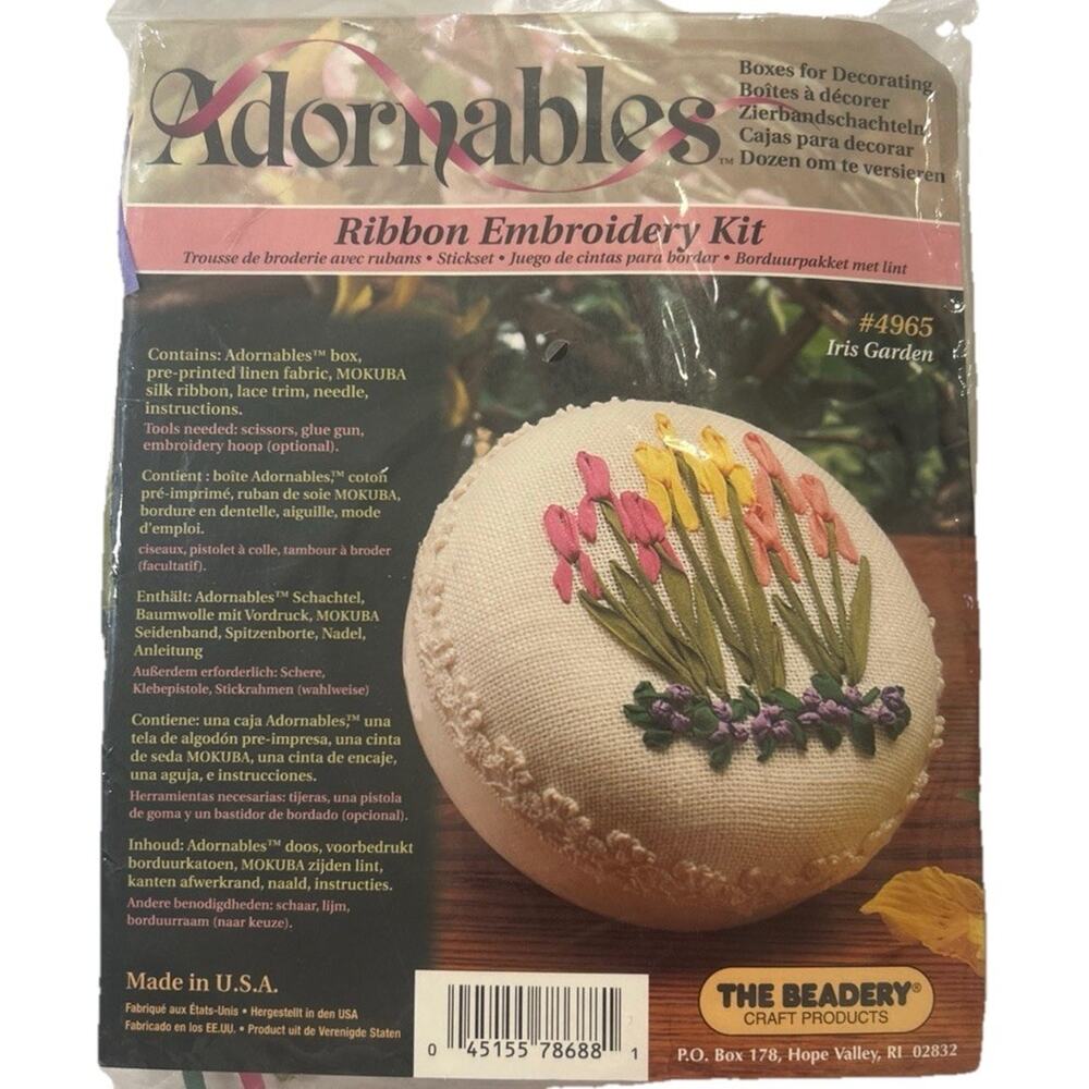 Vtg The Beadery Adorables Iris Garden Silk Ribbon Embroidery Ring Box #4965 NEW